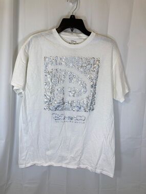 Disney 100 White Short Sleeve Shirt Sz L Unisex Adult Silver Iridescent Accent